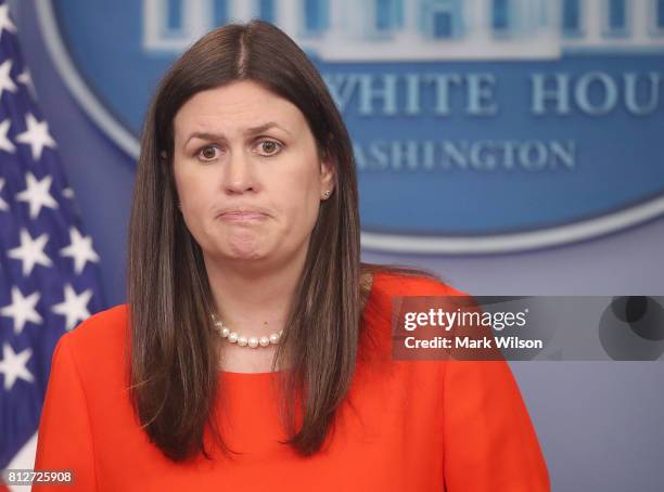 White House Deputy Press Secretary Sarah Huckabee Sanders speaks during the press briefing on July 11, 2017 in Washington, DC. Sanders fielded...