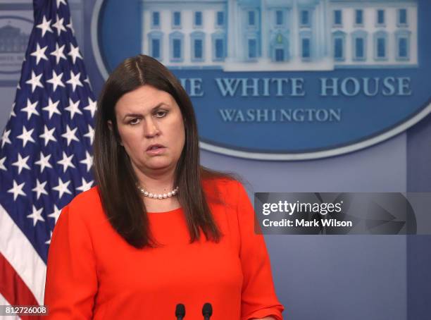 White House Deputy Press Secretary Sarah Huckabee Sanders speaks during the press briefing on July 11, 2017 in Washington, DC. Sanders fielded...