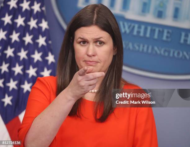 White House Deputy Press Secretary Sarah Huckabee Sanders takes a question during the press briefing on July 11, 2017 in Washington, DC. Sanders...