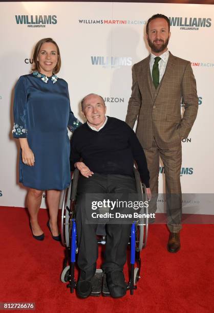 Claire Williams, Sir Frank Williams and Morgan Matthews attend the World Premiere of "Williams" hosted by Martini at The Curzon Mayfair on July 11,...