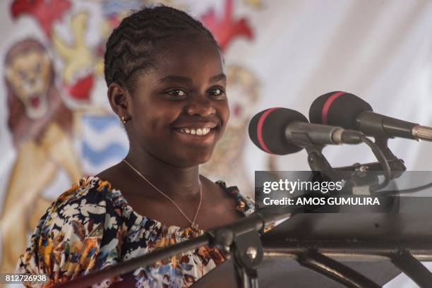 Madonna's adopted Malawian daughter, Mercy James, makes a speech during the opening ceremony of the Mercy James Children's Hospital at Queen...