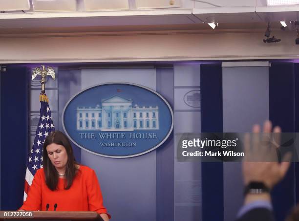 White House Deputy Press Secretary Sarah Huckabee Sanders speaks during the press briefing on July 11, 2017 in Washington, DC. Sanders fielded...