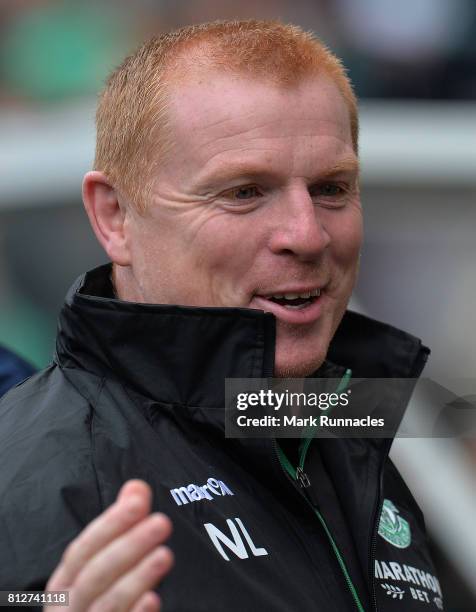 Hibernian manager Neil Lennon in action during the pre season friendly between Hibernian and Sunderland at Easter Road on July 9, 2017 in Edinburgh,...