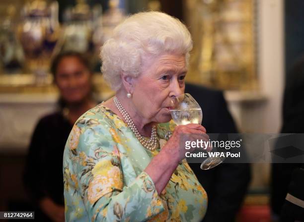 Queen Elizabeth II attends a reception for winners of The Queen's Awards for Enterprise, at Buckingham Palace on July 11, 2017 in London, England.