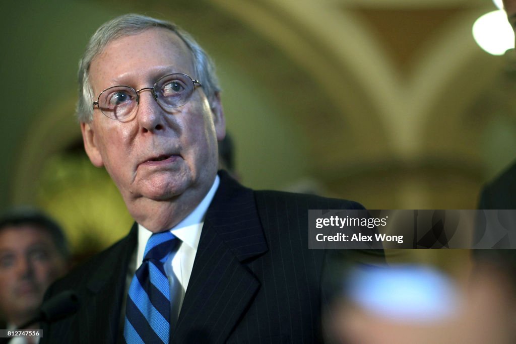 Senate Lawmakers Address The Media After Their Weekly Policy Luncheons