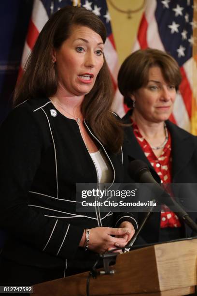 Kentucky Secretary of State Alison Grimes speaks during a news conference about resisting the Trump Administration's Presidential Advisory Commission...