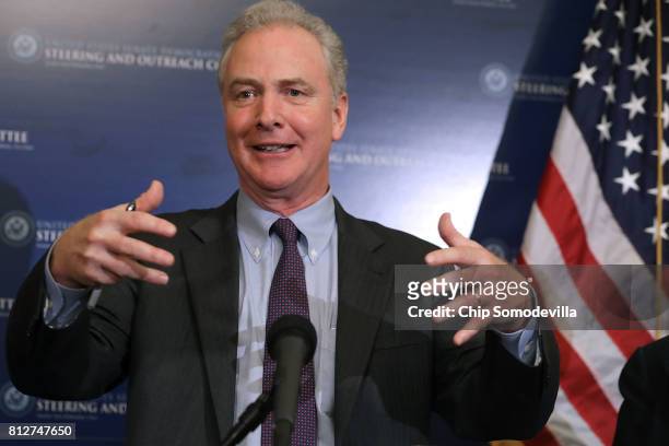 Sen. Chris Van Hollen speaks during a news conference about resisting the Trump Administration's Presidential Advisory Commission on Election...