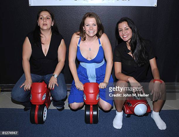 Suzanne Altman, Co-Owner of The Playroom, Melissa Joan Hart and Pennelope Jimenez, Co-Owner of The Playroom attend the Playroom's first anniversary...