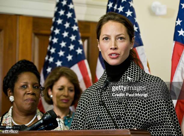 Ambassador Christy Turlington Burns addresses the audience at the Women Delivering for Women Rally and Press Conference at the Longworth House Office...