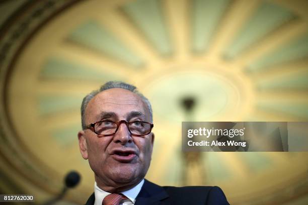 Senate Minority Leader Sen. Charles Schumer speaks during a news briefing after the weekly Senate Democratic Policy Luncheon July 11, 2017 at the...