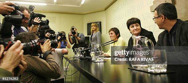 The Basque Lands' Communist Party EHAK-PCTV parlamentarians Itziar Basterrika , Nekane Erauskin and Julian Martinez address journalists at the Basque...