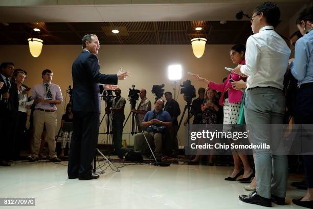 House Intelligence Committee ranking member Rep. Adam Schiff speaks to reporters about the recent disclosure of a meeting between Donald Trump, Jr....