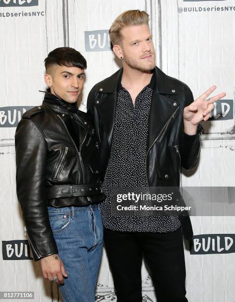 Musicians Mitch Grassi and Scott Hoying of Superfruit discuss their debut album "Future Friends" at Build Studio on July 11, 2017 in New York City.