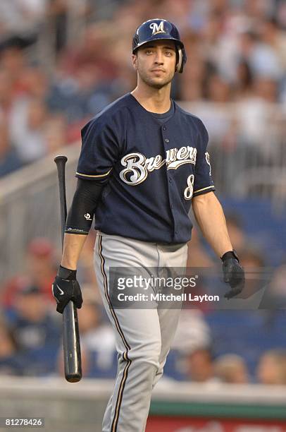 Ryan Braun of the Milwaukee Brewers during a baseball game against the Washington Nationals on May 24, 2008 at Nationals Park in Washington D.C.