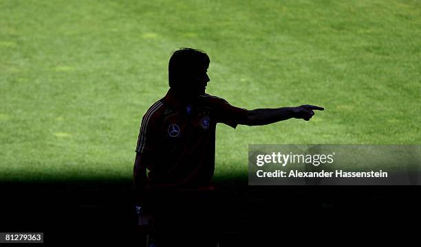 Joachim Loew, head coach of the Germany national team gestures during a training session at the Son Moix stadium on May 29, 2008 in Mallorca, Spain.
