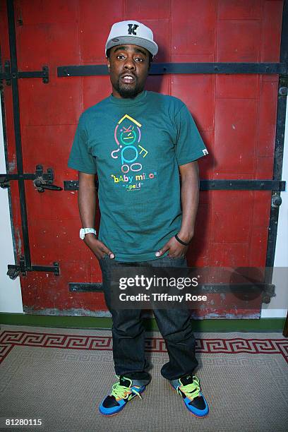 Hip Hop artist Wale poses at the Rock the Bells/Myspace 2008 Festival Series Press Conference at the Hip Kitty Jazz and Fondue on April 22, 2008 in...