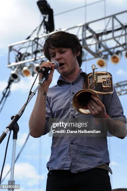 Zach Cloutier of Beirut performs at the Gorge Amphitheater May 24, 2008 in George Washington.