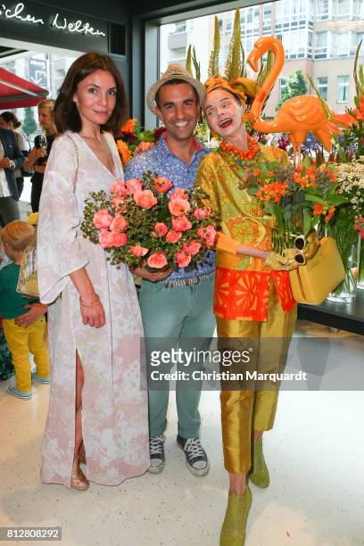 July 11: Actress Nadine Warmuth, Kian Shams-Dolatabadi and Britt Kanja attend the 'Kians Garden Flower Shop' Opening Event at Kantstrasse on July 11,...