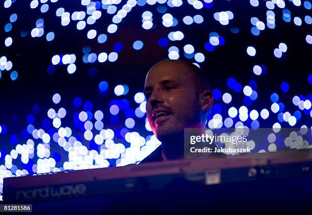 German musician Christopher von Deylen of the electro pop band Schiller performs live during a concert at the Columbiahalle on May 29, 2008 in...