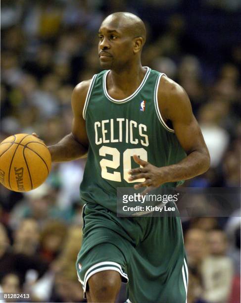Gary Payton of the Boston Celtics during 134-127 double overtime victory over the Los Angeles Clippers at the Staples Center in Los Angeles, Calif....