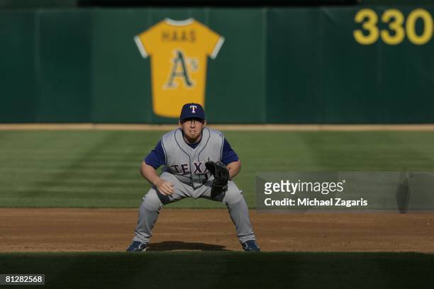 Chris Shelton of the Texas Rangers during the game against the Oakland Athletics at the McAfee Coliseum in Oakland, California on May 3, 2008. The...