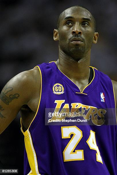 Kobe Bryant of the Los Angeles Lakers looks on while taking on the San Antonio Spurs in Game Four of the Western Conference Finals during the 2008...