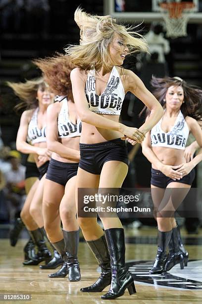 San Antonio Spurs dancer performs while the Spurs take on the Los Angeles Lakers in Game Four of the Western Conference Finals during the 2008 NBA...