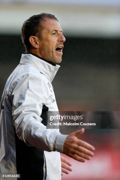 Derby County manager Gary Rowett looks on during the pre-season friendly between Kidderminster Harriers and Derby County at Aggborough Stadium on...