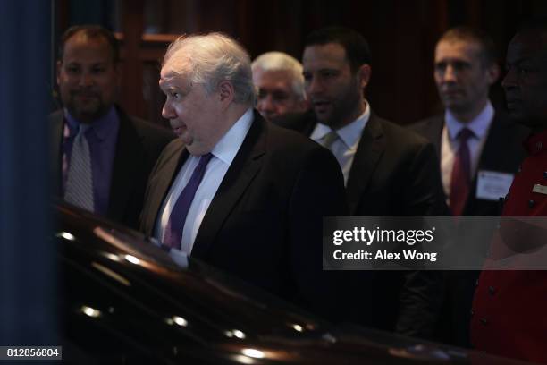 Russian Ambassador to the United States Sergey Kislyak leaves after a reception at St. Regis Hotel July 11, 2017 in Washington, DC. The U.S.-Russia...