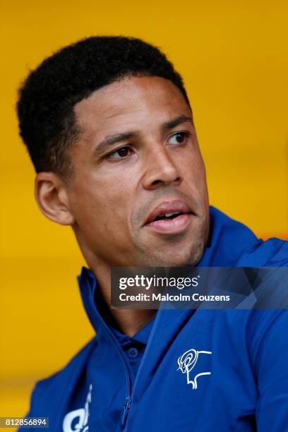 New signing Curtis Davies of Derby County looks on during the pre-season friendly between Kidderminster Harriers and Derby County at Aggborough...