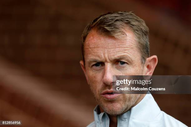 Derby County manager Gary Rowett looks on during the pre-season friendly between Kidderminster Harriers and Derby County at Aggborough Stadium on...