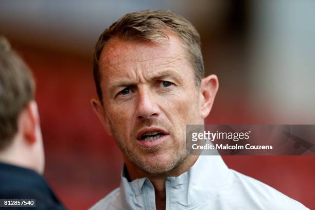 Derby County manager Gary Rowett looks on during the pre-season friendly between Kidderminster Harriers and Derby County at Aggborough Stadium on...