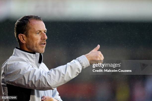 Derby County manager Gary Rowett looks on during the pre-season friendly between Kidderminster Harriers and Derby County at Aggborough Stadium on...