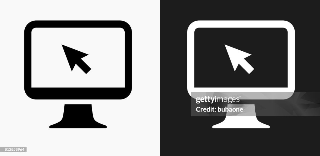 Monitor Icon on Black and White Vector Backgrounds