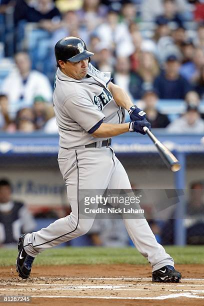 Jose Vidro of the Seattle Mariners swings at a pitch against the New York Yankees at Yankee Stadium May 23, 2008 in the Bronx borough of New York...