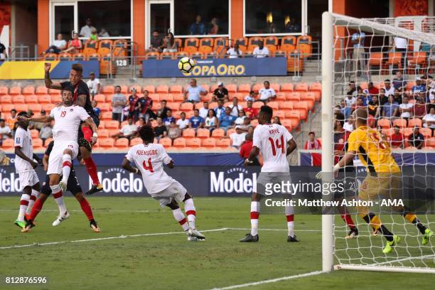 Francisco Calvo of Costa Rica scores a goal to make the score 1-1 during the 2017 CONCACAF Gold Cup Group A match between Costa Rica and Canada at...