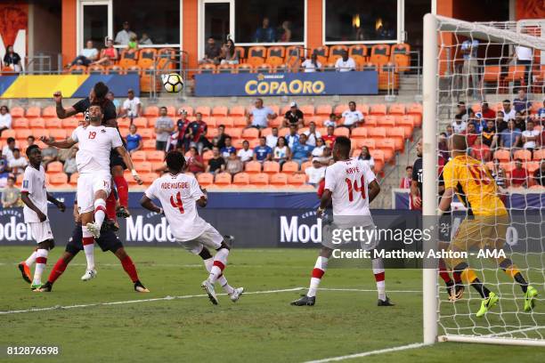Francisco Calvo of Costa Rica scores a goal to make the score 1-1 during the 2017 CONCACAF Gold Cup Group A match between Costa Rica and Canada at...