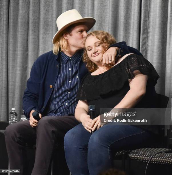 Director Geremy Jasper and actress Danielle Macdonald share a moment onstage at SAG-AFTRA Foundation's Conversations with "Patti Cake$" at SAG-AFTRA...