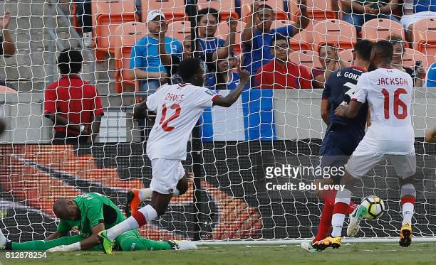 Patrick Pemberton of Costa Rica is beaten by Alphonso Davies of Canada for a goal in the in the first half at BBVA Compass Stadium on July 11, 2017...