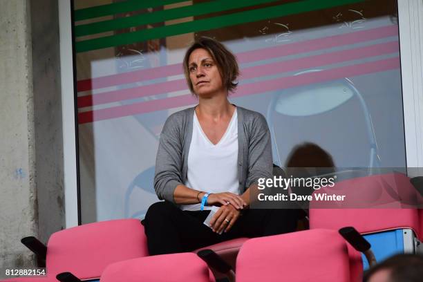 Former France international Sandrine Soubeyrand during the women's international friendly match between France and Norway on July 11, 2017 in Sedan,...