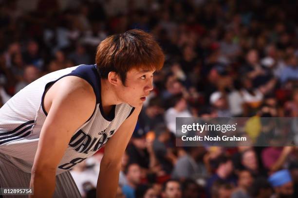 Ding Yanyuhang of the Dallas Mavericks looks on during the game against the Miami Heat during the 2017 Summer League on July 11, 2017 at the Cox...