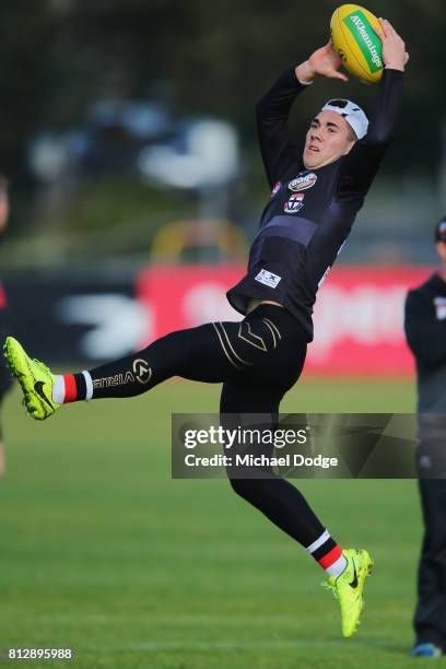 Jade Gresham marks the ball during a St Kilda Saints AFL training session at Linen House Oval on July 12, 2017 in Melbourne, Australia.