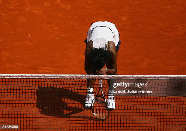 Serena Williams of USA feels the pressure as she heads towards defeat during the Women's Singles third round match against Katarin Srebotnik of...