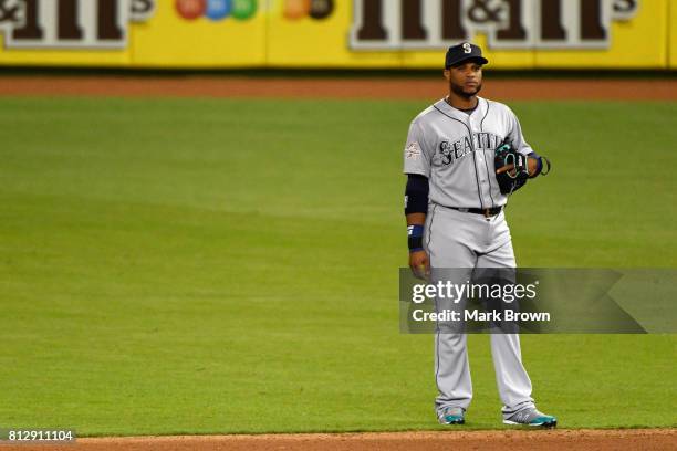 Robinson Cano of the Seattle Mariners and the American League fields his position during the 88th MLB All-Star Game at Marlins Park on July 11, 2017...