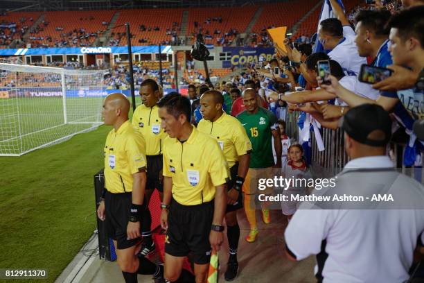 Florent Malouda of French Guiana leads his country out onto the pitch prior to the 2017 CONCACAF Gold Cup Group A match between Honduras and French...