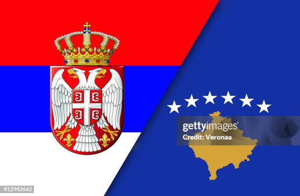 serben und kosovo-flagge - serbian flag stock-grafiken, -clipart, -cartoons und -symbole