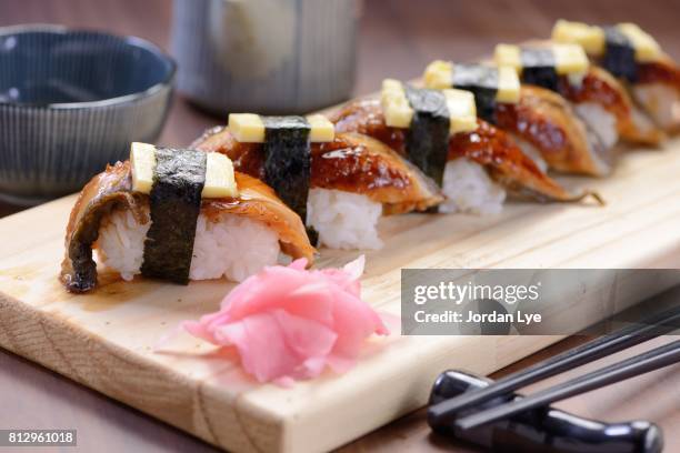 unagi sushi - anguillidae stock pictures, royalty-free photos & images