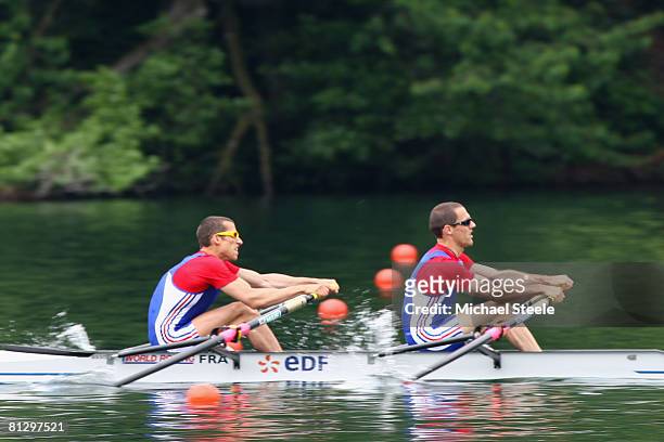 Maxime Goisset and Frederic Dufour of France during heat 2 of the men's lightweight men's double sculls during day one of the FISA Rowing World Cup...