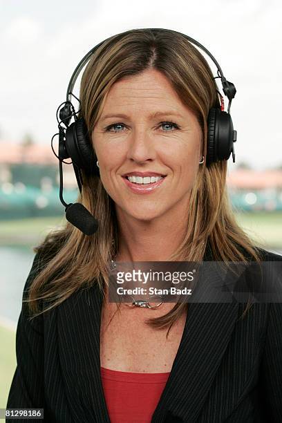 Golf Channel announcer Kelly Tilghman inside the booth at the 18th hole during the second round of THE PLAYERS Championship on THE PLAYERS Stadium...