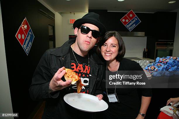 Musician Joel Madden poses at the Domino's Pizza table at Melanie Segal's Hollywood Platinum Lounge for the MTV Movie Awards Day One at The W Hotel...